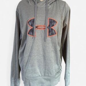 Under Armour Pullover Gray Hoodie Orange Neon Logo Womens Semi Fitted Large